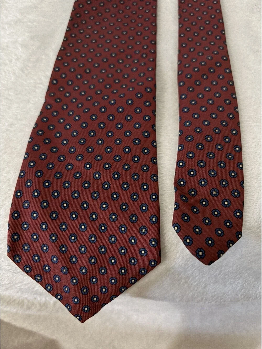 Brooks Brothers Tie Burgundy Navy Floral Neat Silk Made in USA Vtg